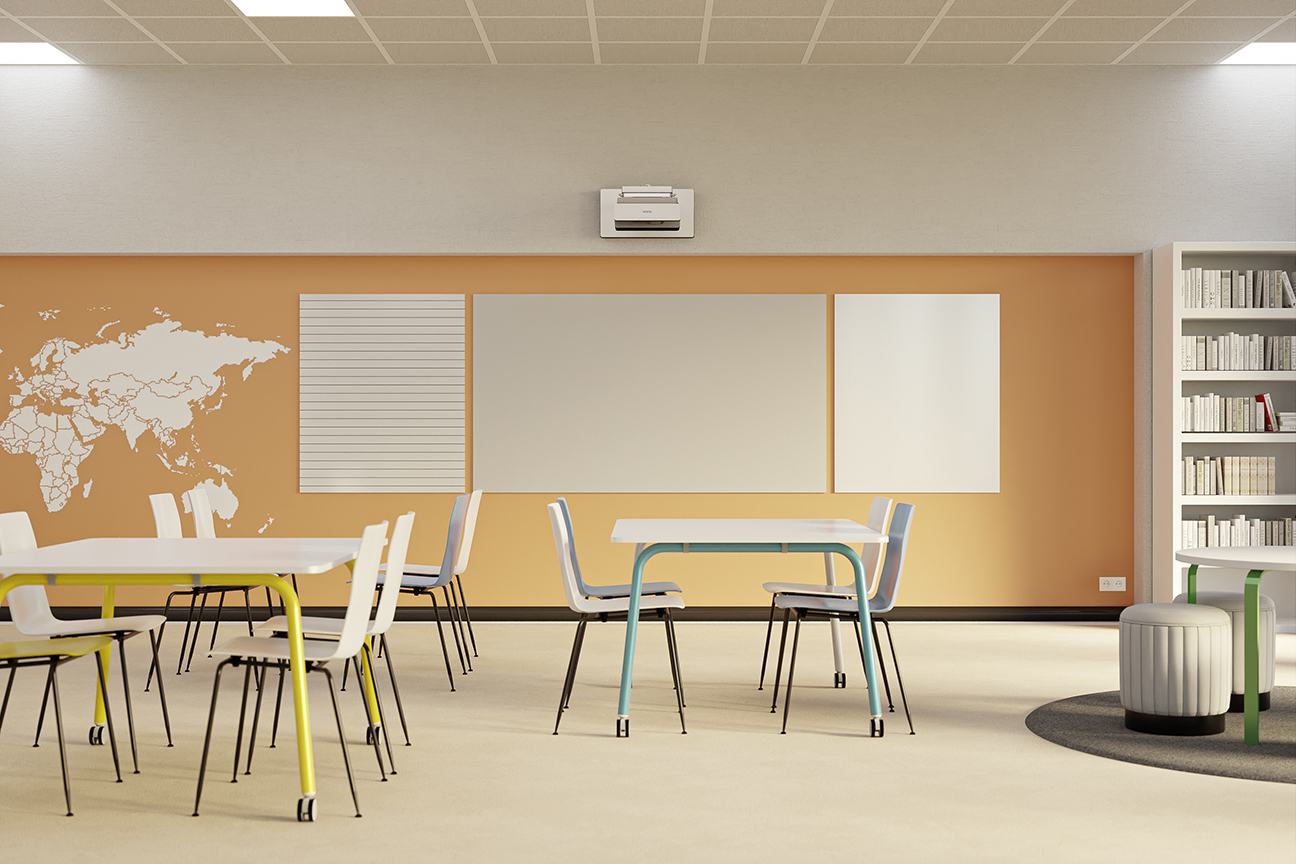 Chameleon projection board with whiteboards in a classroom