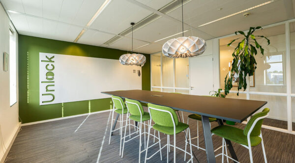 Custom whiteboard chameleon hangs on wall at customer Royal Cosun