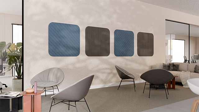 Un espace de bureau avec un Chameleon Curve Acoustics au mur