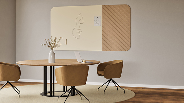 Chameleon Curve Combi, combinaison de tableaux blancs et de panneaux acoustiques