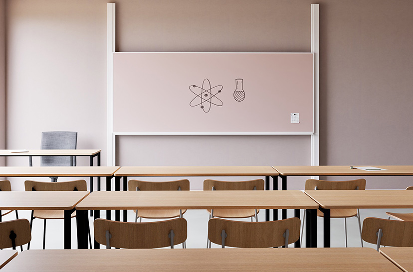 single column board, adjustable whiteboard education, height-adjustable writing surface, classroom whiteboard, magnetic whiteboard, satin finish whiteboard, chameleon single board, ceramic steel board