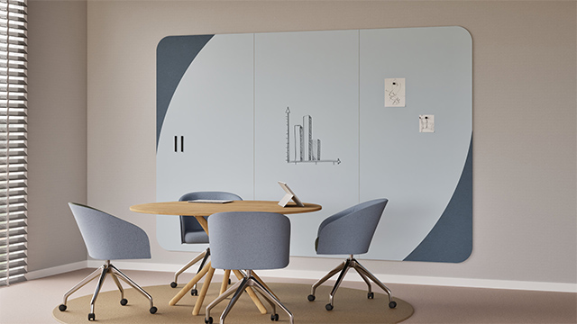 Chameleon Curve Wall Combi, Whiteboard, Whiteboard, Droog uitwisbaar bord, Groot whiteboard voor de muur, Randloos whiteboard