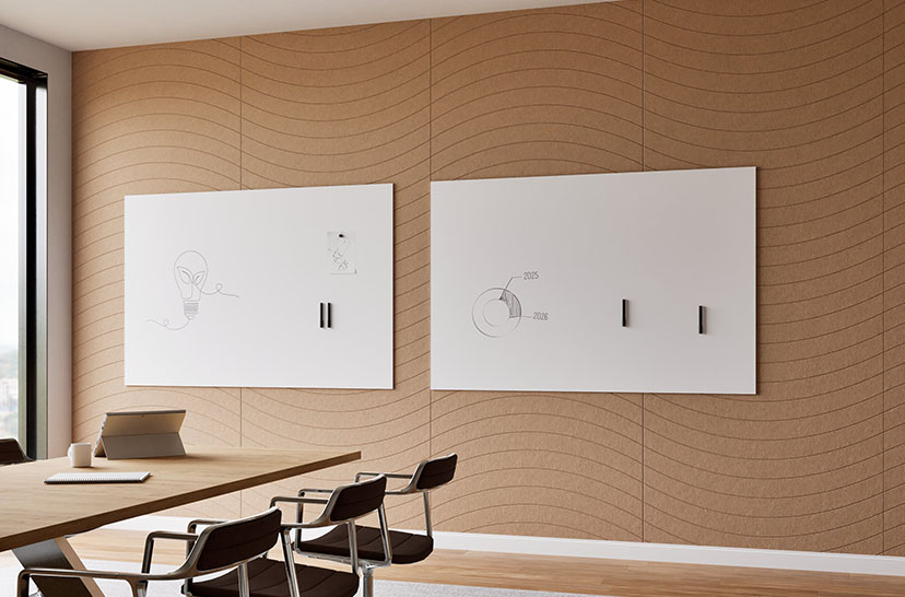 Un espace de bureau avec un Chameleon 9 mm Single Layer Acoustics au mur