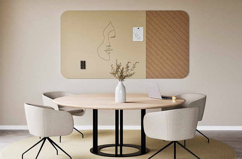 Chameleon Curve Combi, combinaison de tableaux blancs et de panneaux acoustiques