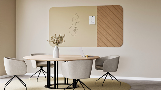 Chameleon Curve Combi, combinatie van whiteboard en akoestische panelen