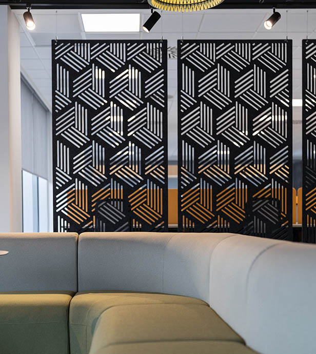 ceramic steel whiteboards, SatinTones, acoustic PET felt walls, acoustic panels office, divider panels workspace, office interior solutions, collaborative workspace tools, Chameleon project Suntera, POS Interiors project, office acoustics solutions, writing surfaces office