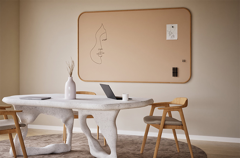 Chameleon Curve Oak, Whiteboard, Whiteboard, Trockenlöschtafel, Großes Whiteboard für die Wand, Randloses Whiteboard