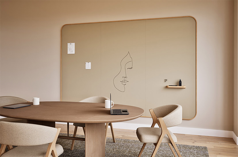 Chameleon Curve Wall Oak, Whiteboard Wand, Whiteboard, Trockenlöschtafel, Großes Whiteboard für die Wand, Randloses Whiteboard