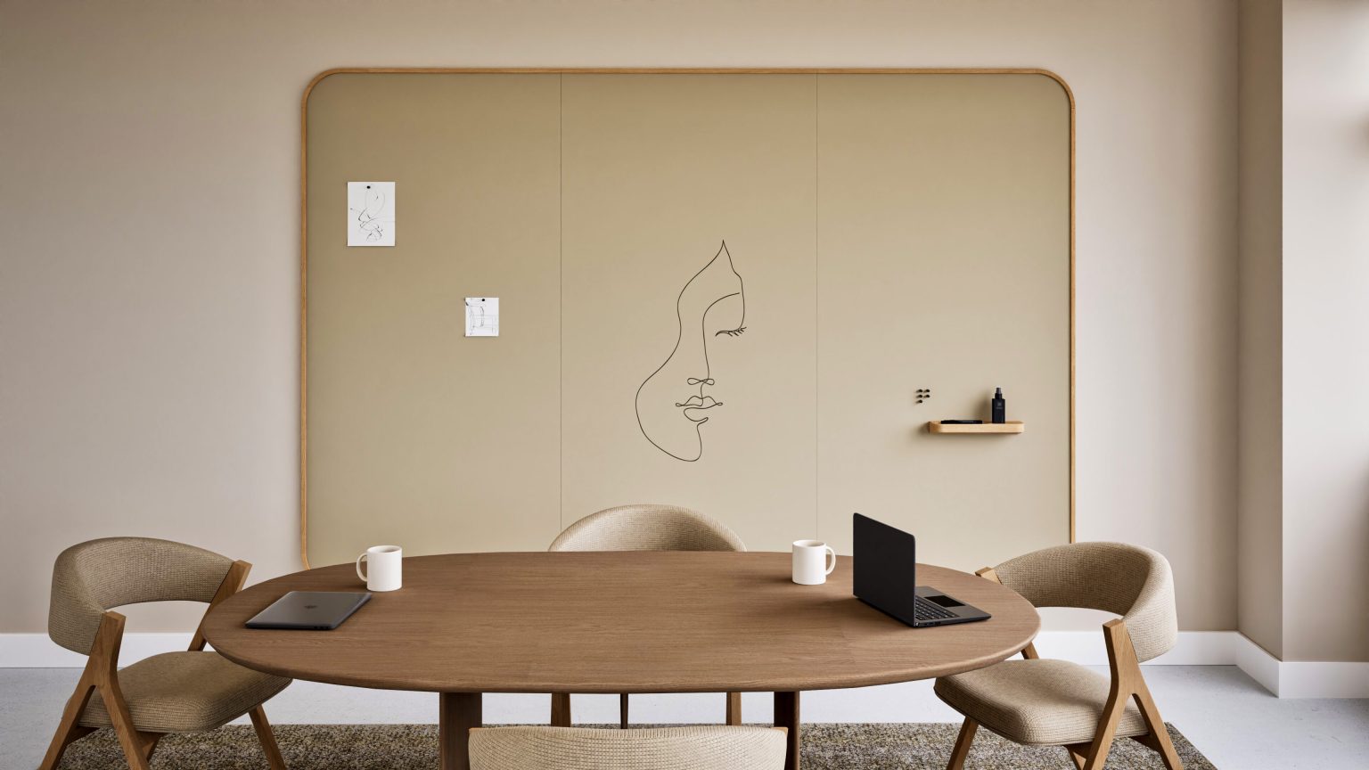 Chameleon Curve Wall Oak, Whiteboard Wand, Whiteboard, Trockenlöschtafel, Großes Whiteboard für die Wand, Randloses Whiteboard