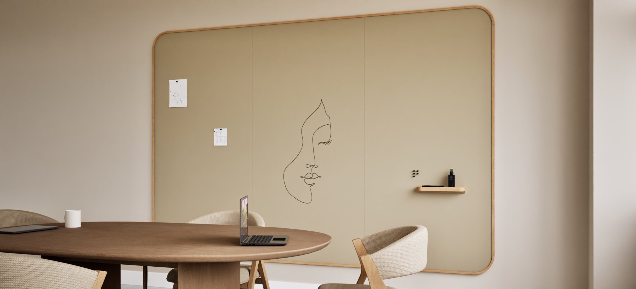 Chameleon Curve Wall Oak, Whiteboard Wand, Whiteboard, Trockenlöschtafel, Großes Whiteboard für die Wand, Randloses Whiteboard