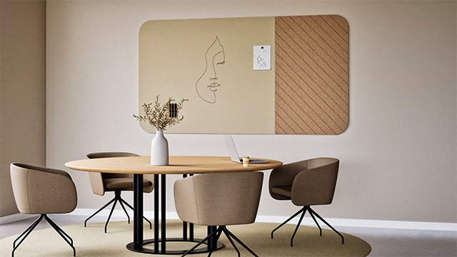 Chameleon Curve Combi, combinaison de tableaux blancs et de panneaux acoustiques