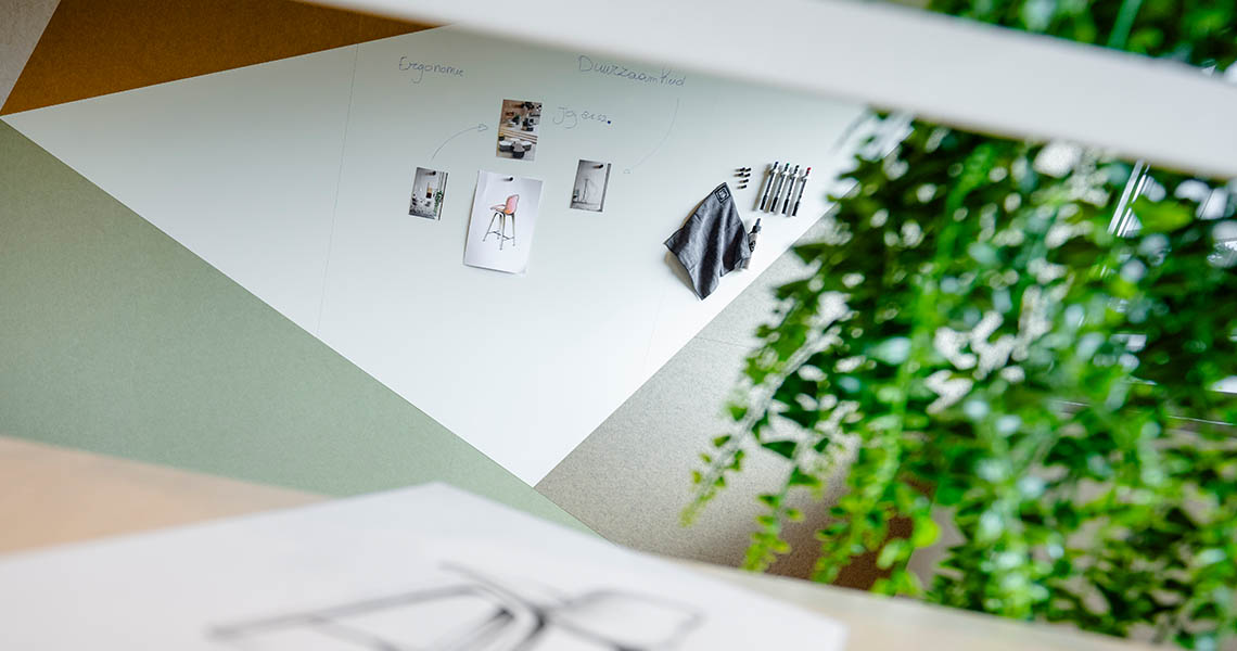 Office plant in front of a custom whiteboard wall installation