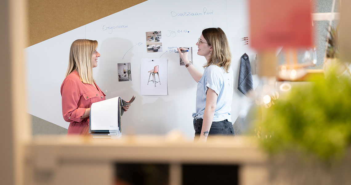 Custom whiteboard wall used during a design review session