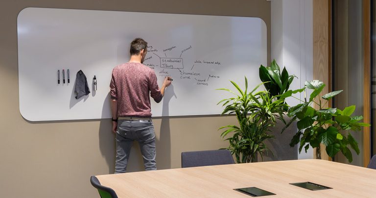 Design whiteboard with a slim aluminium frame detail