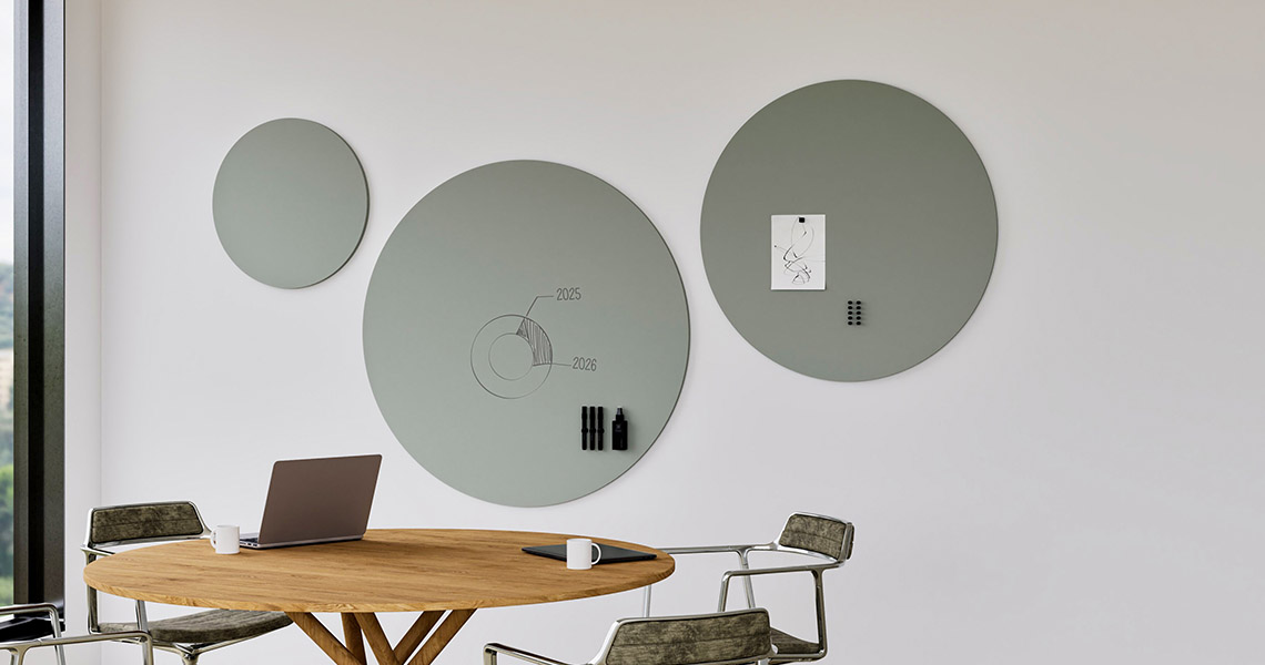 Design whiteboard installed in a light-filled workspace