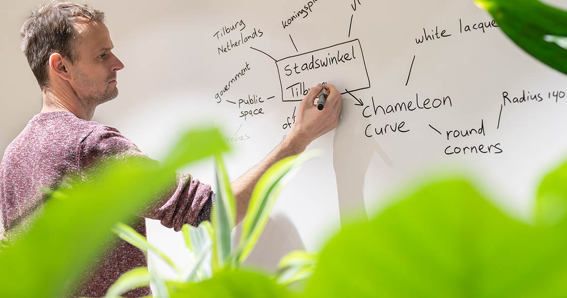 Design whiteboard in a Scandinavian-style office interior