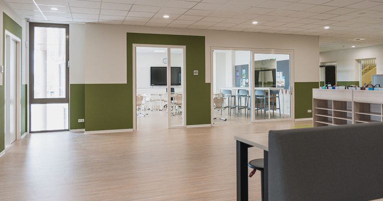 Large classroom whiteboard installed in a lecture hall or teaching space