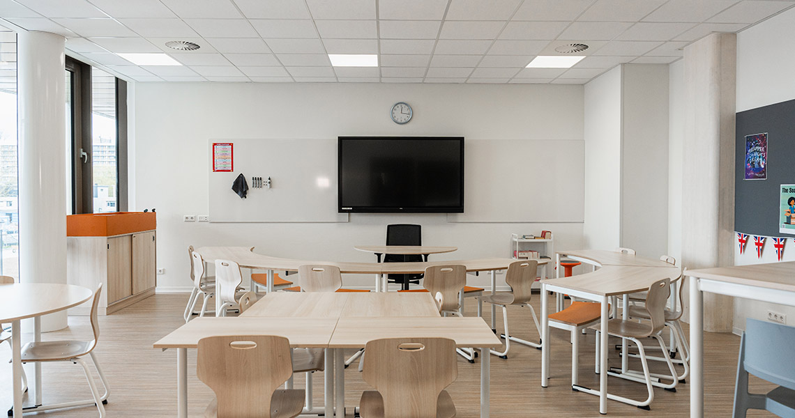 Classroom whiteboard in daily use in a school setting
