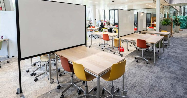 Classroom whiteboard in daily use in a school setting