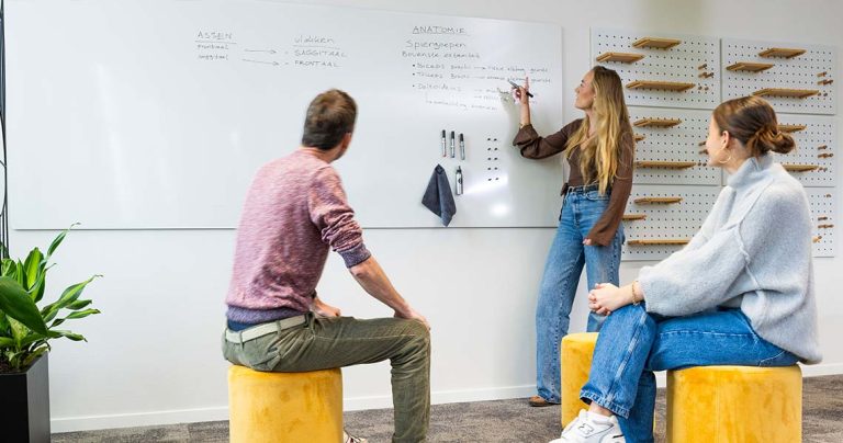 Classroom whiteboard in daily use in a school setting