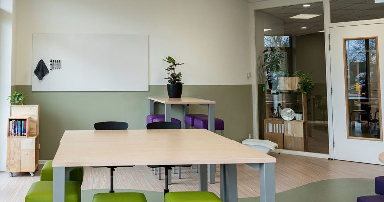 Classroom whiteboard in daily use in a school setting