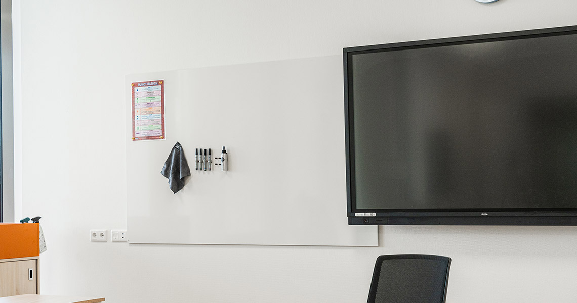 Classroom whiteboard in daily use in a school setting