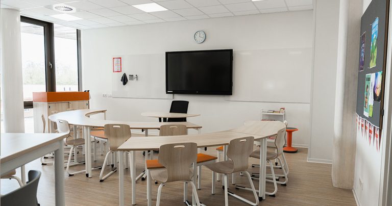 Classroom whiteboard in daily use in a school setting