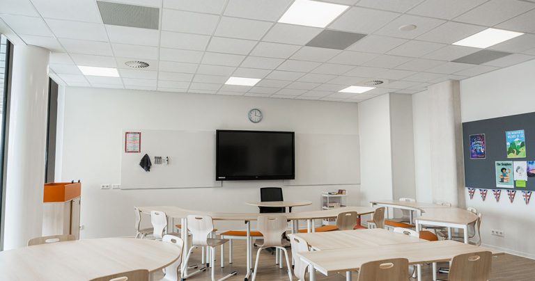 Classroom whiteboard in daily use in a school setting