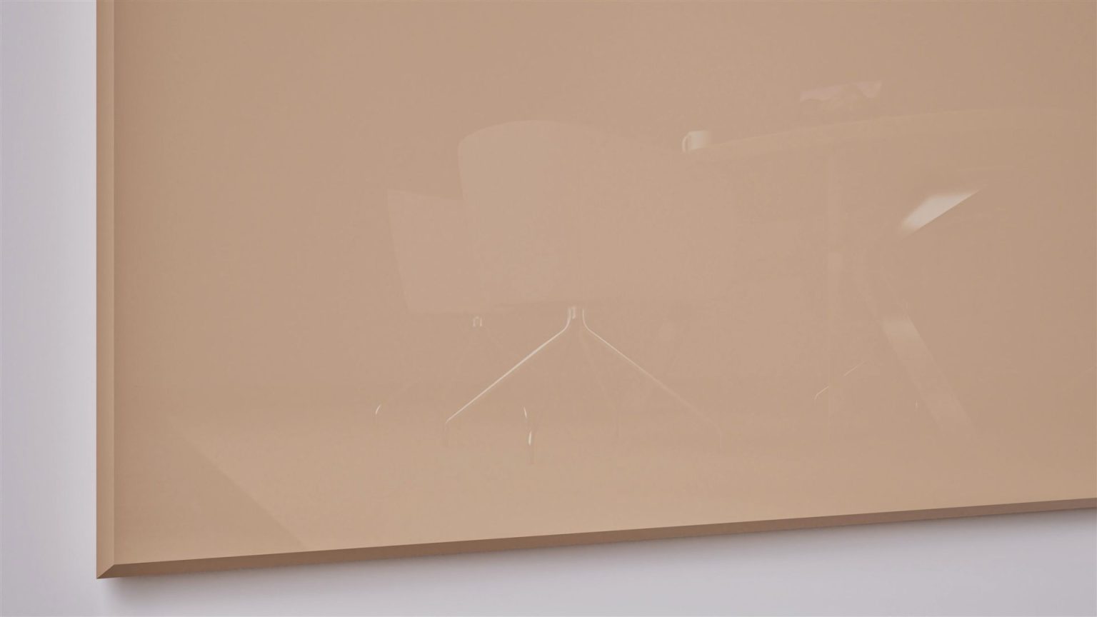 Glassboard panel: A close-up of a Sharp Glass Wall panel edge, showing the glossy tempered glass finish and seamless panel join.